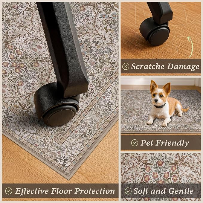 Vintage 4x5 Office Chair Mat for Hardwood Floors, Moss Non-Slip Desk Rug - Image 4