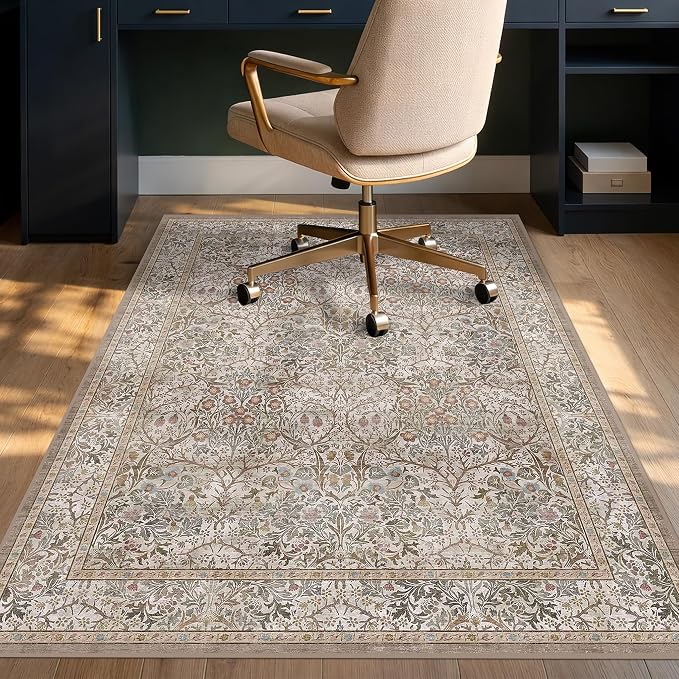 Vintage 4x5 Office Chair Mat for Hardwood Floors, Moss Non-Slip Desk Rug by JTJ