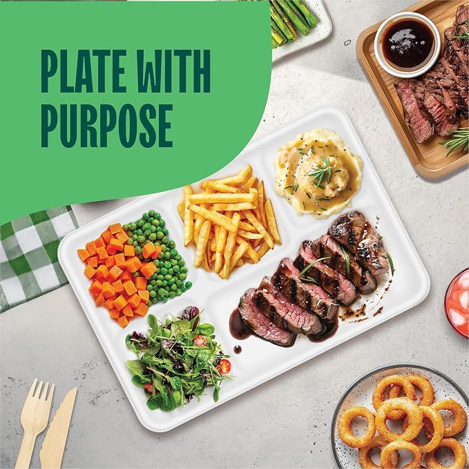 100% Compostable, Large 5 Compartment, Disposable Tray - Image 7