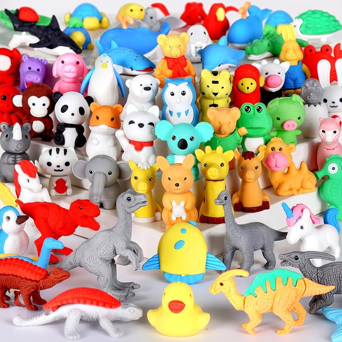 URSKYTOUS 64Pcs Animal Erasers Bulk Cute Desk Pets Kids Puzzle Erasers Take by URSKYTOUS