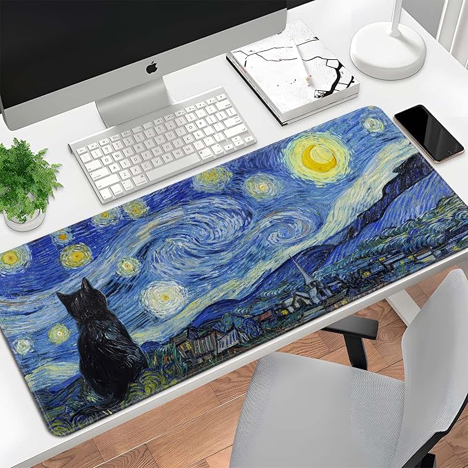 Starry Night Cat Gaming Mouse Pad Large Desk Mat Extended Keyboard Mouse Pad - Image 7