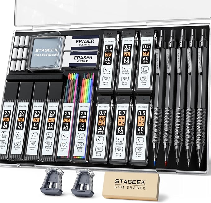 STAGEEK 25PCS Art Mechanical Pencil Set, Eraser by STAGEEK