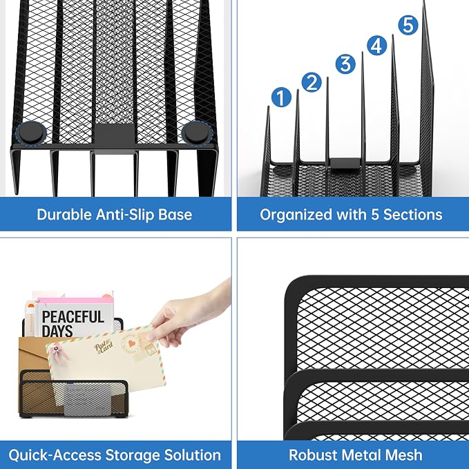 Mail Organizer with 5 Slot, Metal Mail Holder - Image 5