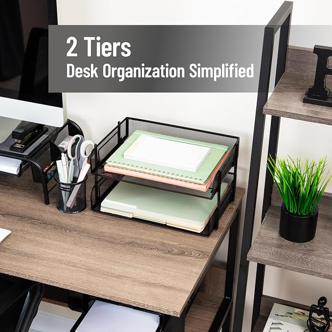 Mind Reader 2-Tier Stackable Paper Tray, Desktop Organizer - Image 2