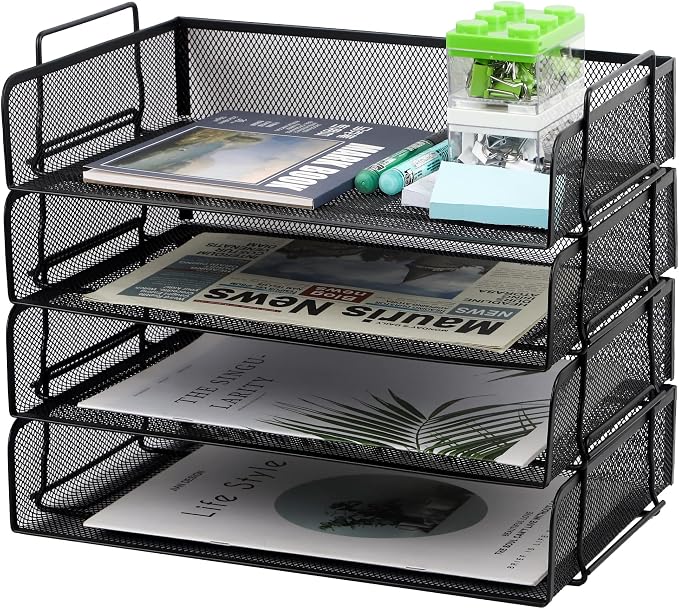 EASEPRES 4 Pack Stackable Desk Paper Tray, Metal Mesh Desktop Document Letter by EASEPRES
