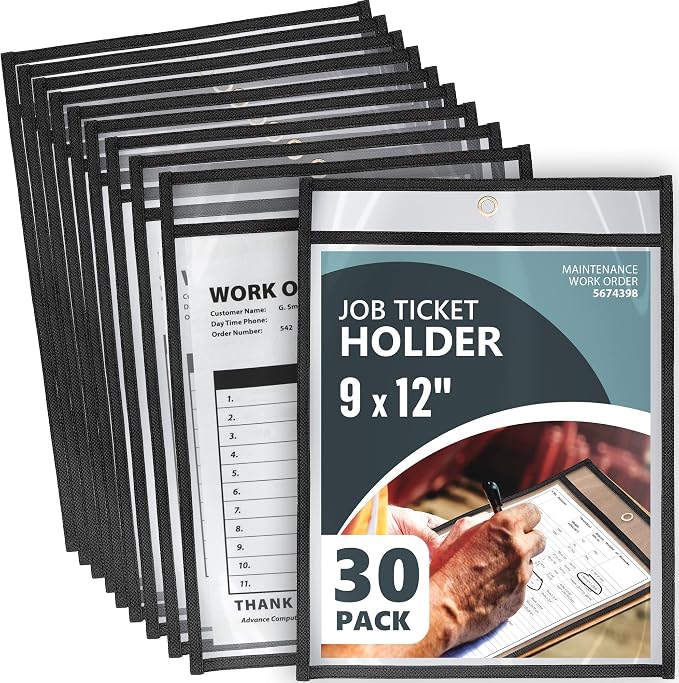 30 Pack Job Ticket Holders 9x12 Heavy Duty by Juzari