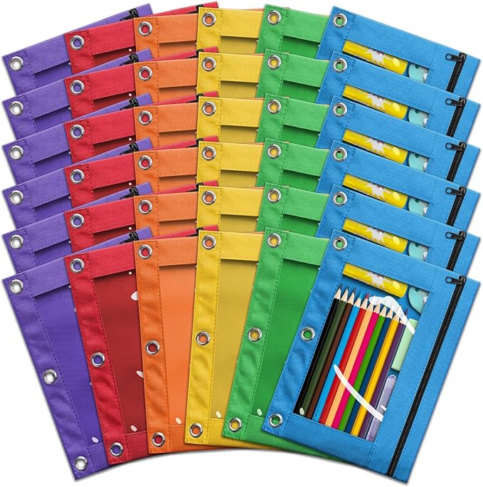 Pencil Pouch for 3 Ring Binder, Bulk 36 Pack 3-Holes Zipper Pencil Pouches in by Wearecommittedtotheresearchandproductionofhigh-qualitykidstoysschoolofficesuppliesandholidayproducts