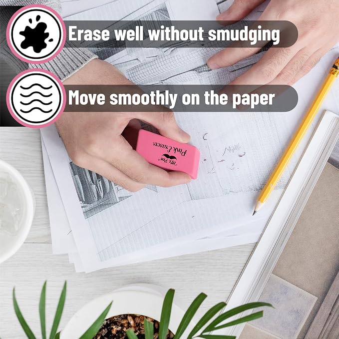 Mr. Pen- Pink Pencil Eraser, 12 Pack | Large Latex Free Block Erasers - Image 4