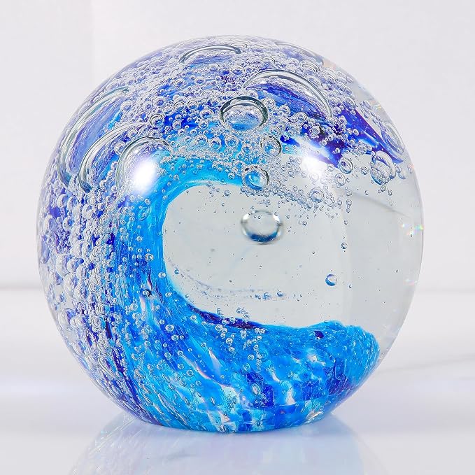 Qianwei Ocean Waves Hand Blown Glass Decor Crystal Ball Sea Figurines Gifts | by QianweiCrystal