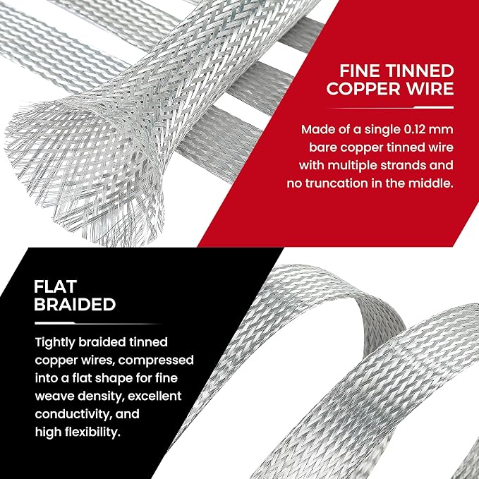 Tinned Copper Wire Grounding Braid Cable Shielding Sleeve Metal Wire Sheathing - Image 5