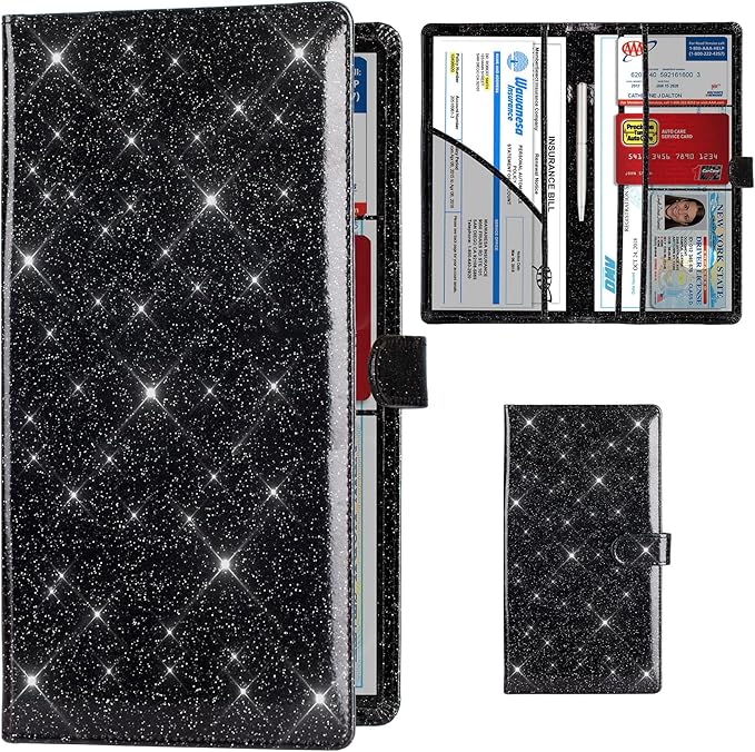 TOURSUIT Car Registration and Insurance Card Holder, Glitter Black | Vehicle by TOURSUIT