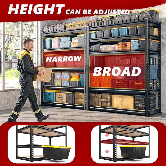 REIBII 2400LBS Garage Shelving Heavy Duty 5 Tier Storage Shelves Adjustable - Image 5