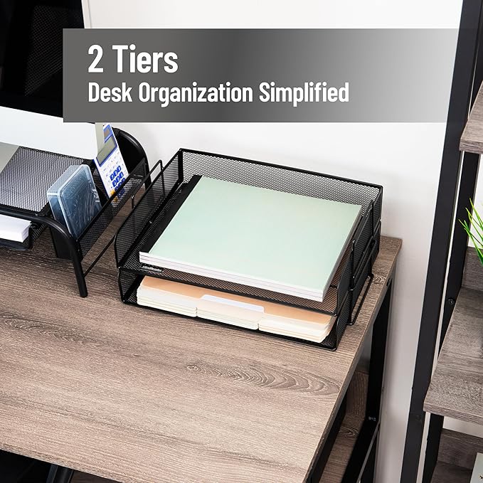 Mind Reader Stackable Paper Tray, Desktop Organizer, File Storage, Metal Mesh - Image 2