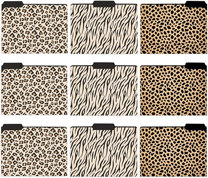 Steel Mill & Co. Set of 9 File Folders Decorative, Leopard | Thick Sturdy File by SteelMillCo