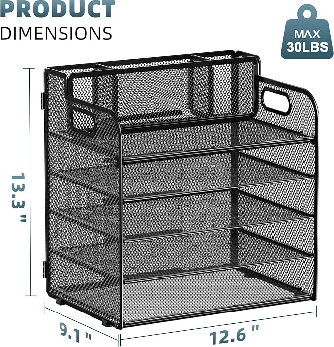 Marbrasse 5 Tier Paper Organizer Letter Tray, Mesh Desk File Organizer - Image 6