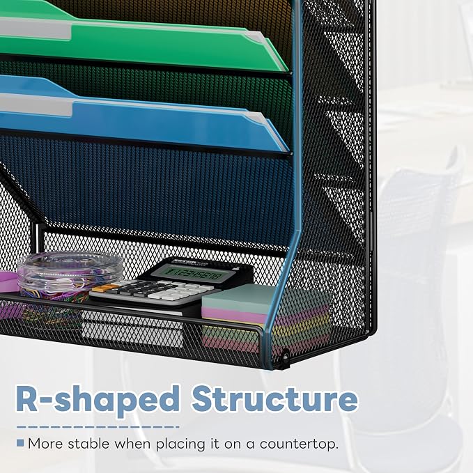 Jakyitvi Wall Mounted File Organizer, Metal Frame Mesh Desktop Sorter | 5-tier - Image 3