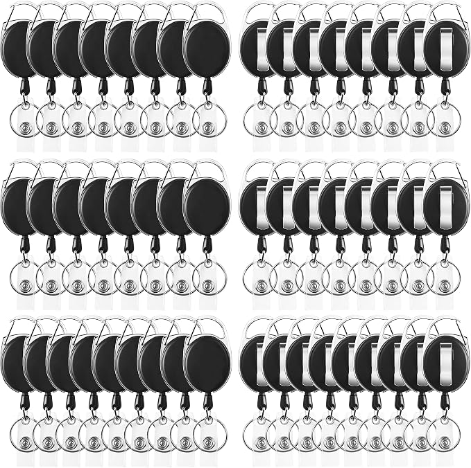 Simetufy 50 Pcs Badge Reels Retractable Black Keychain by Simetufy