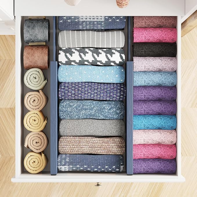 SpaceAid Bamboo 4 Pack Dresser Drawer Dividers, 4.65“ High Adjustable 12.5“-17” - Image 4