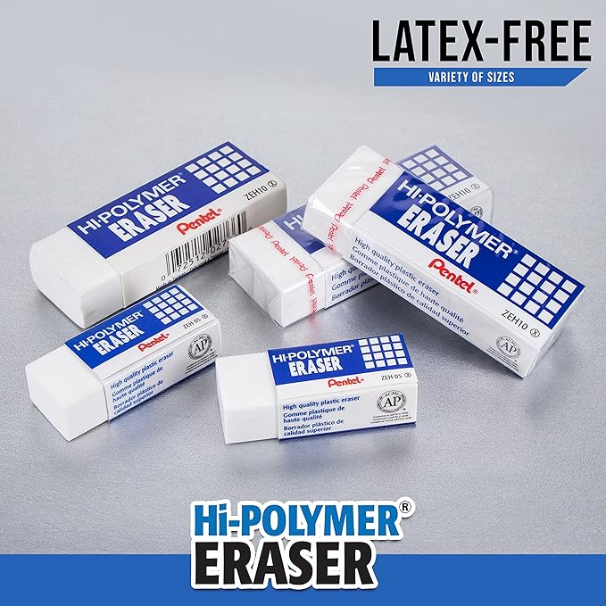 Pentel Hi-Polymer Block Eraser, Small | White | Pack of 8 | ZEH05BP4 - Image 5