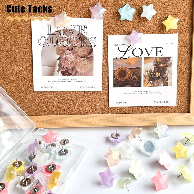 Push Pins for Walls, Star Decorative ThumbTacks for Cork Board Cute Tacks - Image 2