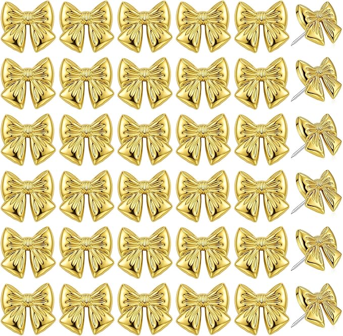 JANYUN 60Pcs Cute Gold Bow Push Pins Decorative Thumb Tacks by JANYUN