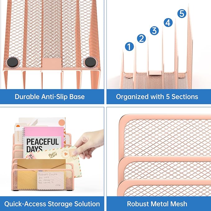 Mail Organizer Countertop with 5 Slot, Metal Mail Holder - Image 5