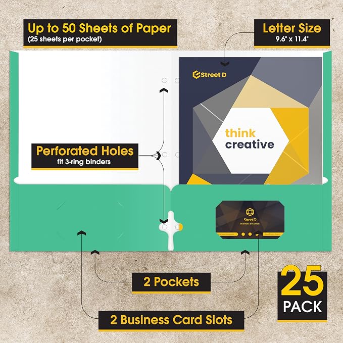 2 Pocket Portfolio Folders, 25 Pack, Trendy Cool Colors, Fits Letter Size Paper - Image 2