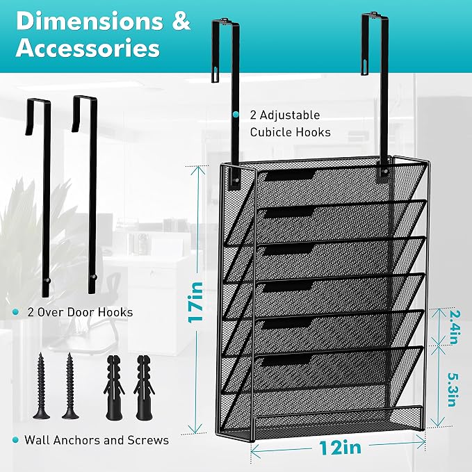 Delifox 7-Compartment Wall Mounted Hanging File Organizer Cubicle Wall File - Image 2