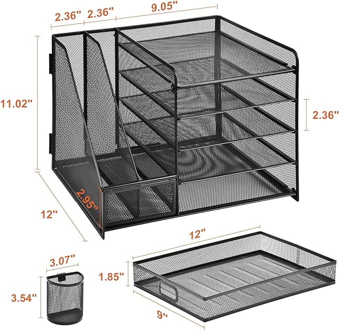 Marbrasse Desk Organizer with File Holder, 5-Tier Paper Letter Tray Organizer - Image 6