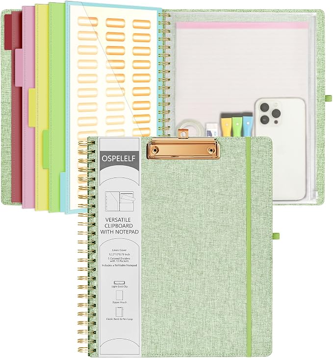 Ospelelf Green Foldable Spiral Clipboard Folio by OspelelfOfficeSupplies