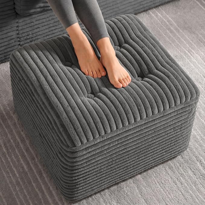 23.6in Pouf Ottoman, Corduroy Ottoman Foot Rest by Unknown