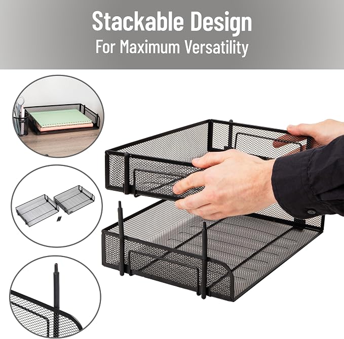 Mind Reader 2-Tier Stackable Paper Tray, Desktop Organizer - Image 4