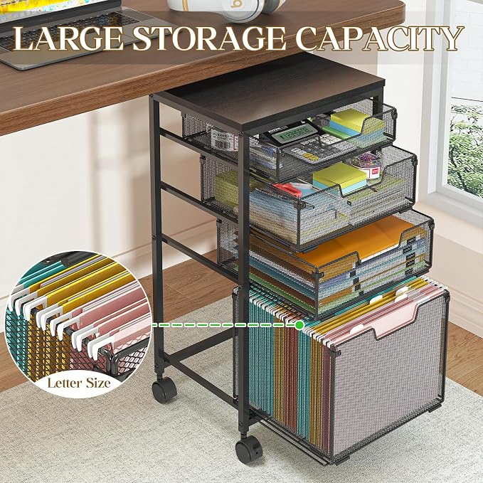 Sbanmao Rolling File Cart with 4 Storage Drawers, Mobile File Cabinet with - Image 3
