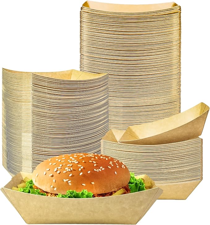150 Pack 1 lb Food Serving Trays, Small Kraft Paper Oil-Proof Food Disposable by MotBach