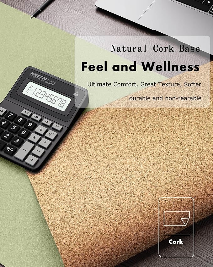 YSAGi Double-Sided Desk Pad, 35.4"x17" Leather Desk Mat, Eco Cork Desk Pad - Image 3