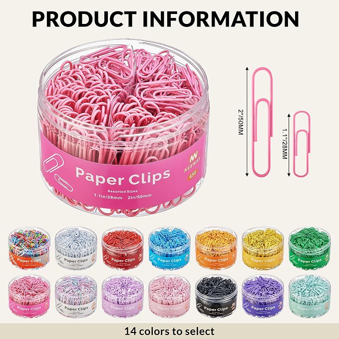 NEEWAY 450pcs Paper Clips Assorted Sizes, Small and Large Paper Clips, Coated - Image 2