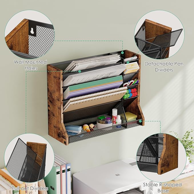 Jakyitvi 5 Tiers Ironwood Wall Desk File Holder Organizer Organizer, space - Image 2