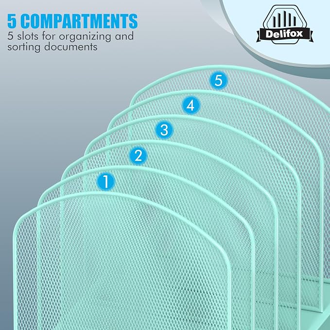Delifox Incline File Organizer for Desk, 5-Section Mesh Metal Desktop File - Image 6