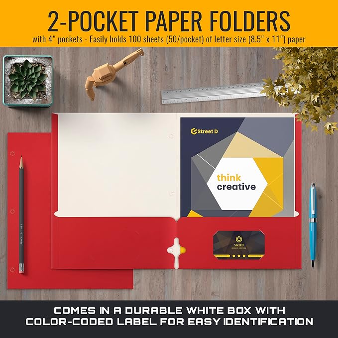 Better Office Products Two Pocket Portfolio Folders, Letter Size Paper Folders - Image 3