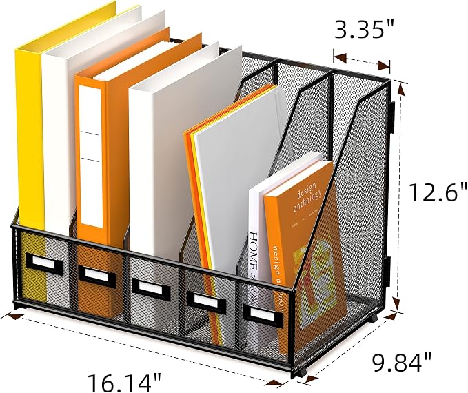 DALTACK 5 Vertical Compartments Magazine File Holder, Binder Organizer - Image 5
