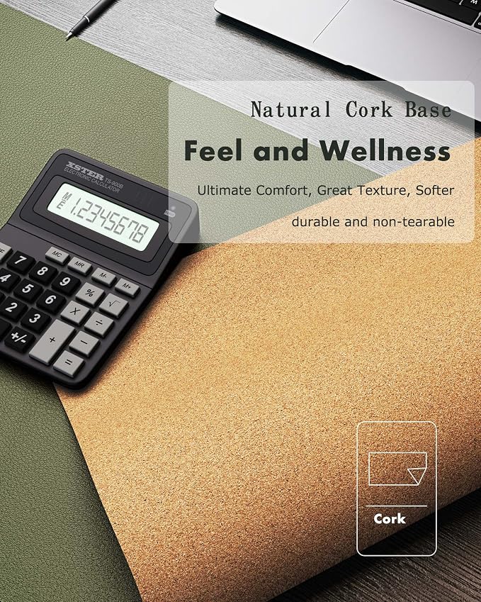YSAGi Double-Sided Desk Pad, 35.4"x17"Leather Desk Mat, Eco Cork Desk Pad - Image 3