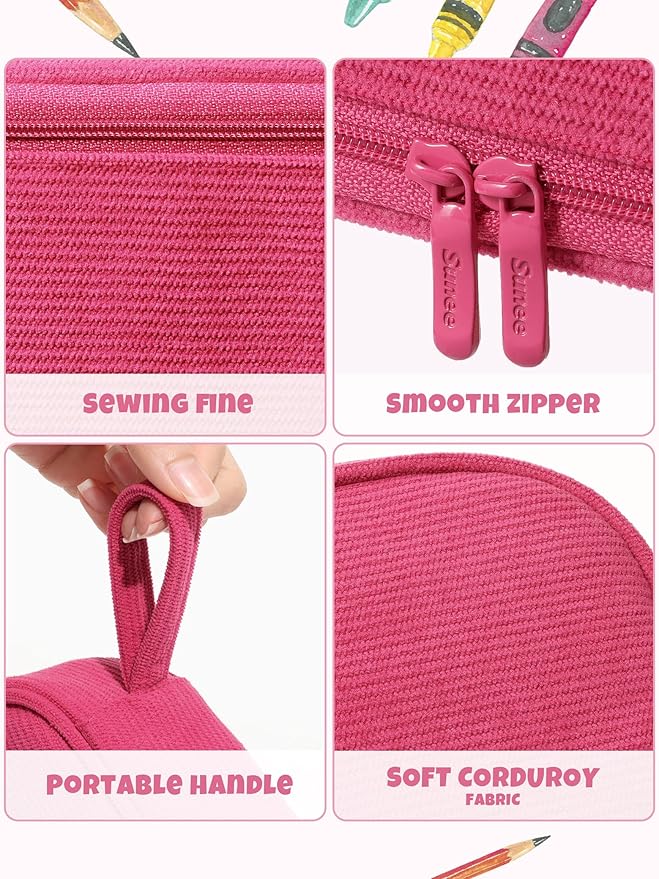 SUNEE Cute Pencil Case, Large Pencil Pouch, Soft Corduroy Fabric Big Pencil Bag - Image 4