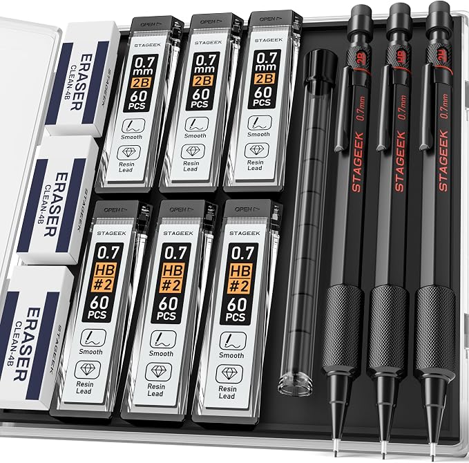 STAGEEK 0.7mm Mechanical Pencil Set, Weatherproof Artist Pencils by STAGEEK