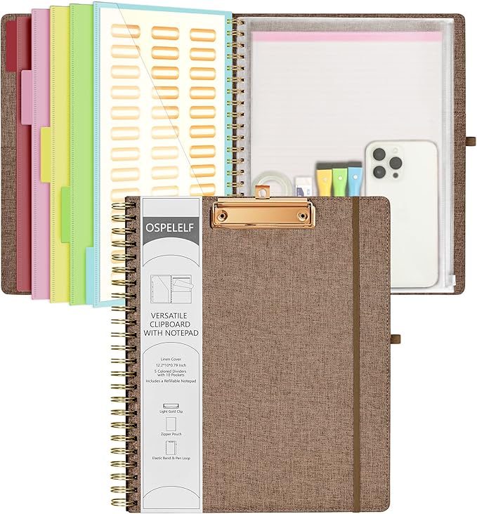 Ospelelf Brown Foldable Spiral Clipboard Folio by OspelelfOfficeSupplies