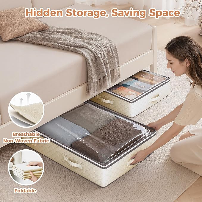 90L Under Bed Storage Containers, Closet Organizers and Storage Bins, Foldable - Image 6
