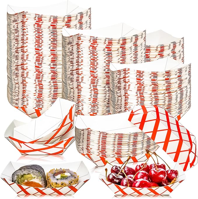 200 Pack Checkered 1/4Lb Paper Food Boat Trays Disposable Small Paper Boats by MotBach