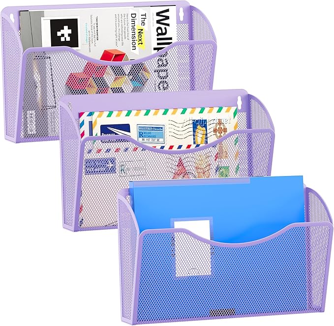 EasyPAG 3 Pack Wall File Organizer, Metal Mesh Hanging File Folder Holder by EasyPAG