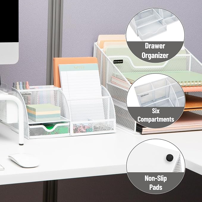 Mind Reader 7-Compartment Desktop Organizer, Metal Mesh, Sticky Notes, Office - Image 4