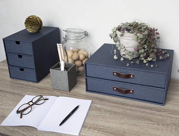 Bigso Birger 2-Drawer Canvas Fiberboard Easy Pull Handle Document Letter Box | - Image 2