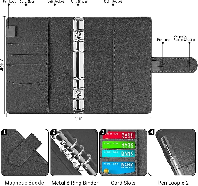 Antner A6 Notebook Binder Refillable 6 Ring Budget Binder Cover - Image 2